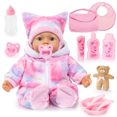 Produktbild von Bayer Design 94694AO Funktionspuppe, Interaktive Puppe Piccolina Magic Eyes, 46 cm, bewegt den Mund, blinzelt mit den Augen, sprechend, weicher Körper