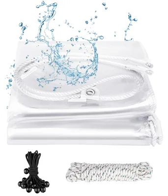 Image de Bâche en PVC transparente – imperméable et résistante aux intempéries, avec œillets renforcés, 420 g/m² – idéale pour les serres et les meubles de jardin – dimensions : 3 x 3 mètres