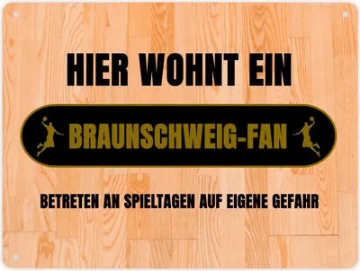 Produktbild von Hier wohnt ein Braunschweig-Fan Metallschild XL in 21x28 cm mit Turnhallenboden
