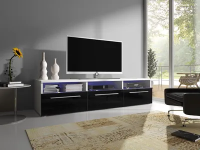 Obrázok produktu pre Televízny stolík s LED osvetlením FERNS 2 - biely / lesklý čierny