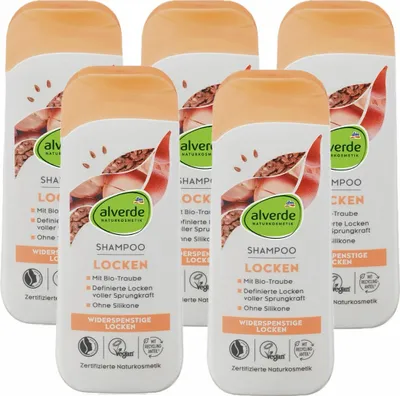 Produktbild von 5 x alverde Naturkosmetik - Shampoo Locken Bio-Leinsamen & Bio-Traube (5 x 200 ml)