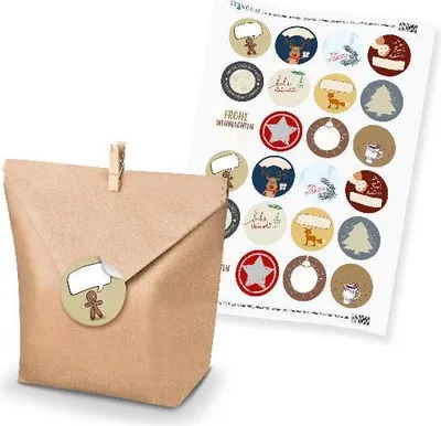 Produktbild von itenga SET Weihnachten Geschenkesticker Mix (Motiv 56) 24x Geschenktüten + 24x M
