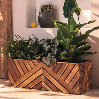 Produktbild von Blumenkasten "Recycling Wood" Pflanzkasten aus recyceltem Holz, braun, 82 cm lang, Balkonkasten mit Einsatz, Blumenkübel