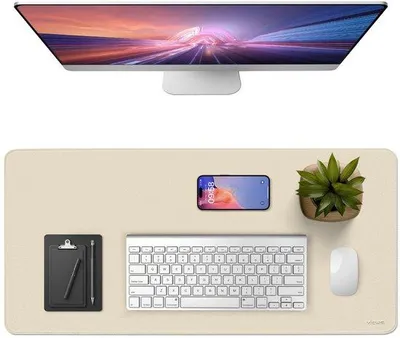 Productafbeelding van Bureaulegger, 90 x 43 cm Muismat van Kunstlederen, Antislip Multifunctionele Muismat voor Kantoor en Laptop, Beschermmat voor op het bureau voor op kantoor/Thuis (Beige)