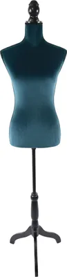 Produktbild von Relaxdays Schneiderpuppe, weiblich, Größe 36/38, verstellbar 130–167 cm, Samt, Holzständer, Nähpuppe, petrol/schwarz