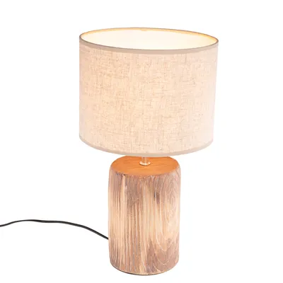 Produktbild von Honsel - Landhaus I Vintage Landhaus-Tischleuchte I Tischlampe I Lampe I Leuchte beige mit braun 43 cm - Lipa I Wohnzimmer I Schlafzimmer - Keramik Rund - LED geeignet E27