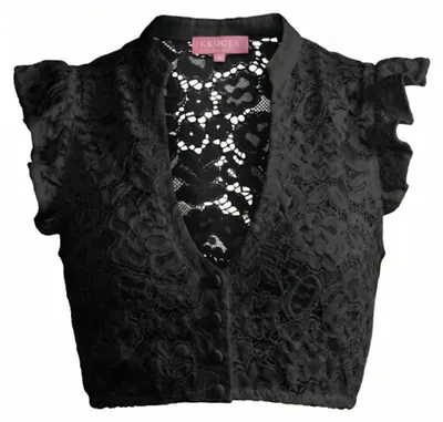Produktbild von KRUGER Dirndlbluse Lorea schwarz Größe 42 mit floraler Lochmuster-Spitze, Flügelarm und V-Ausschnitt