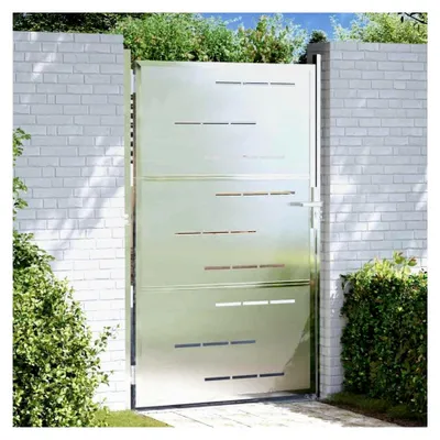 Produktbild von Gartentor mit Schloss Silber 100x150 cm, Edelstahl Zauntor für den Außenbereich, wetterfest und rostbeständig, sicherer Zugang für Garten und Terrasse