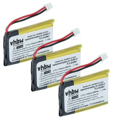 Produktbild von vhbw 3x Akku Ersatz für Plantronics 65358-01, 653580, 202599-03, 64327-01, 64399-01 für Wireless Headset Kopfhörer (300 mAh, 3,7 V, Li-Polymer)