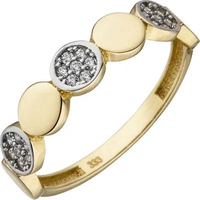 Produktbild von Ring Damenring mit 21 Zirkonia 333 Gold Gelbgold Fingerring Goldring 4,7mm breit Innenumfang 52mm  Ø16.6mm