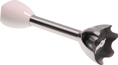 A close-up view of an immersion blender attachment.