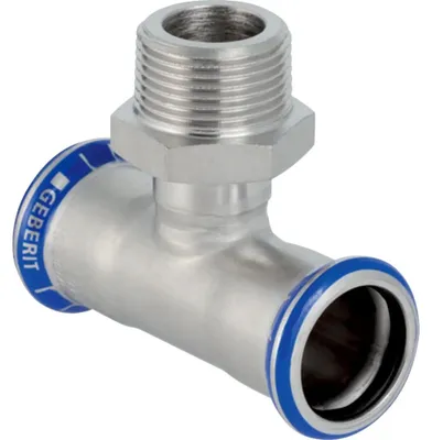 Produktbild von Geberit T-Stück Mapress Edelstahl, Ø35mm x R11/4", Außengewinde, Pressmuffen, Edelstahl 1.4401, 1 Stk.