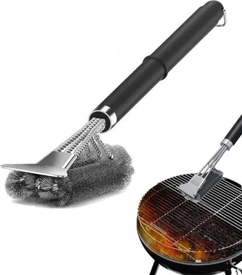 Produktbild von Famanu Grillbürste 3-in-1 mit Schaber - Edelstahl und langer Griff