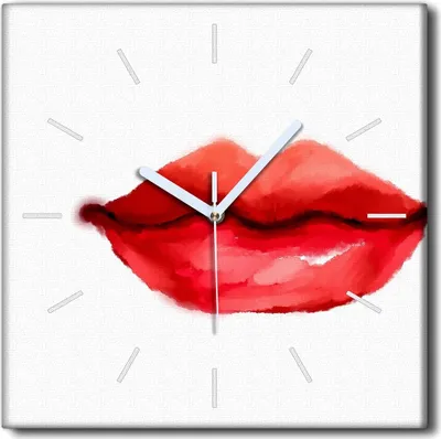 Produktbild von Coloray Uhr auf Leinwand 30x30 cm Wand Uhr Dekoration Wohnzimmer Segeltuch weiße Zeiger -Aquarell-Kunst-Lippen