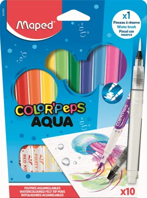 Zdjęcie produktu dla Flamastry z pędzelkiem Maped Colorpeps Aqua 10 sztuk