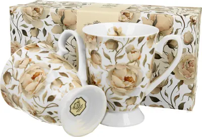 Produktbild von DUO FLORAL 2er-Set königliche Tassen 300 ml ENGLISH ROSES WHITE New Bone China Porzellan