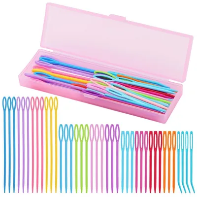 Image de Aiguilles à coudre pour plastique, lot de 40 pièces, 3 tailles (7/9/15 cm), avec boîte de rangement
