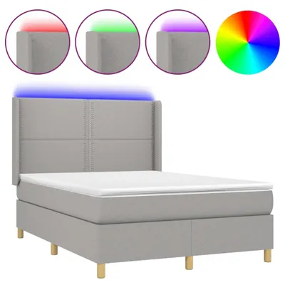 Produktbild von Boxspringbett mit Matratze & LED Hellgrau 140x190 cm Stoff