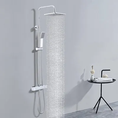 Produktbild von Homelody Duschsystem mit Thermostat 38°C Quadratische Duschsäule Duscharmatur Chrom Regendusche Duschset inkl. Verstellbar Duschstange, Edelstahl