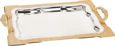Produktbild von Almina 2-Teilig Silber Metallbrett Serviertablett aus Edelstahl 18/10 Stahl Motiv 5 Gold