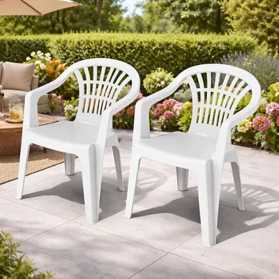 2er Stapelstuhl Bistrostuhl Gartenstuhl MOJAWO ALTEA Weiß Kunststoff