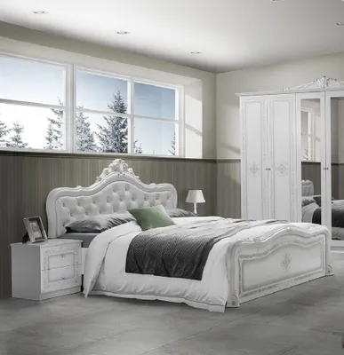 Produktbild von Barock Bettanlage Leana 3-Teilig in Weiß/Silber 160 x 200 cm