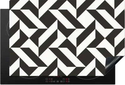 Produktbild von KitchenYeah© Herdabdeckplatte Schwarz - Weiß - Geometrische Formen - Muster , 76x51cm, Küche Deko, Glaskeramikkochfeld Herdabdeckung, Abdeckplatte fùr Kochfeld