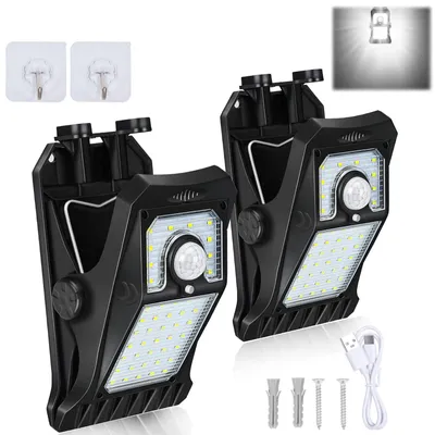 Produktbild von 2X LED Solar Gartenleuchte mit Clip & Bewegungsmelder IP65 Wasserdicht, 3 Modi Außenleuchte Solar & USB, Zaunbeleuchtung Camping Solarlicht,Kaltweiß