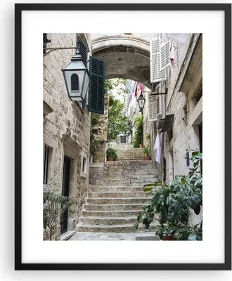 Produktbild von Gerahmtes Poster - Schwarzer Rahmen - Kroatien Treppe Dubrovnik - 40x50 cm - Wand Bild - Wanddeko - Wandbilder - Kunstposter - Wandposter - Bilderrahmen - Bilder - Kunstdruck - P2BPA40x50-5150