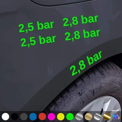 Produktbild von PantherPixel Reifendruck Aufkleber Reifenluftdruck BAR Luftdruck Sticker Auto Geschenkidee Farbe Neon-Grün