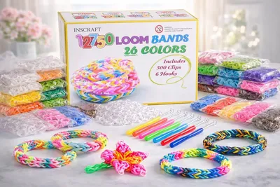 Produktbild von Loom Bands Set 12750-teilig, 26 Farben, inklusive 500 Clips & 6 Häkelnadeln – Kreativset für Armbänder, Ringe und DIY Schmuck