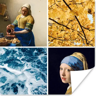 Produktbild von MuchoWow® Poster Milchmädchen - Mädchen mit Perlenohrring - Collage 75x75 cm - Wand Dekoration