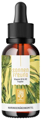 Produktbild von Vitamin D3 & K2 Tropfen für Erwachsene (1.000 I.E.) - SONNENFREUND - vegane 30 ml à 1.200 Tropfen für 1.200 Tage - NATURTREU®
