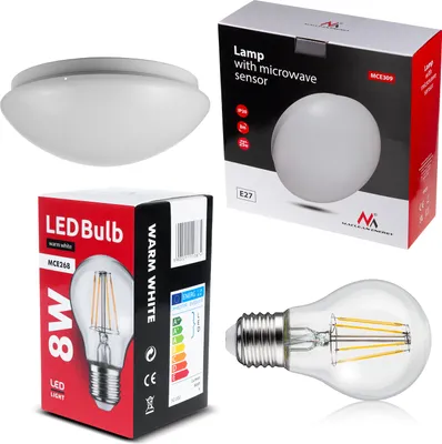 Produktbild von Deckenleuchte 1xE27 mit Sensor Maclean, Mikrowellensensor, PMMA-Wanne, max. Belastung 25W, IP20, MCE309 + Glühbirne MCE268 WW