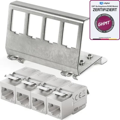 Produktbild von hb-digital 4-Port Hutschienenadapter mit CAT.6a Keystone Modul RJ45