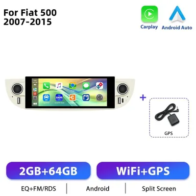 Immagine prodotto di Autoradio CarPlay Android per Fiat 500 2007-2015 - Sistema multimediale con navigatore 2DIN - Touchscreen da 16,5 cm - Navigazione GPS - Android 11 - 2 GB di RAM, 64 GB di ROM