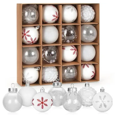 Produktbild von Weihnachtskugeln Set 16 Stück Weiß Kunststoff 6cm
