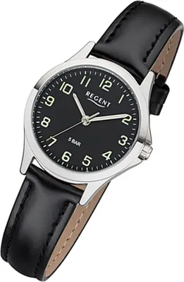 Produktbild von Regent Damen Uhr Lederarmband 2112419 Analog Leder Armbanduhr schwarz UR2112419