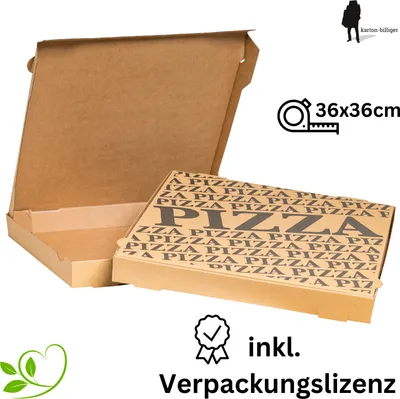 Produktbild von 100x Pizzakarton Pizzaschachtel Pizzabox 36x36x4cm, braun, inkl. Verpackungslizenz!!