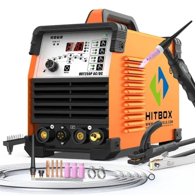 Obrázek produktu pro Svařovací stroj TIG MMA - HBT250P AC DC - TIG svařování s pulzní regulací AC/DC - HF zapalování, režimy 2T/4T - Digitální displej - 220V, zástrčka EU - Vhodný pro svařování hliníku, nerezové oceli a mědi - HBT250P AC DC