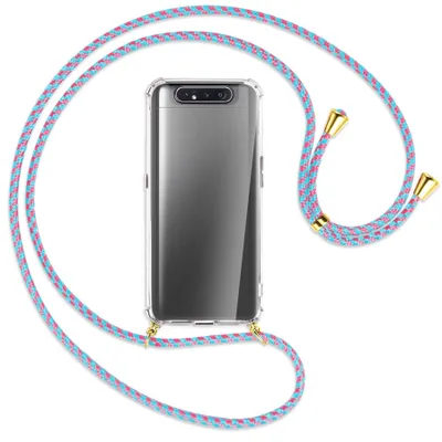 Produktbild von Handykette Backcover-Schutzhülle mit Band (Metall goldfarben) für Samsung Galaxy A80 - pink/mint