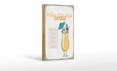 Produktbild von Holzschild Rezept Pina Colada Cocktail Recipe 12x18 cm Dekoration