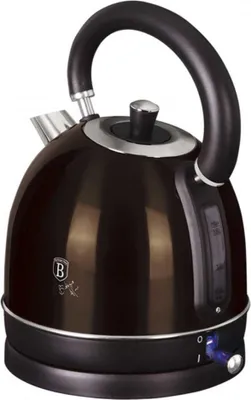 A black electric kettle on a white background.