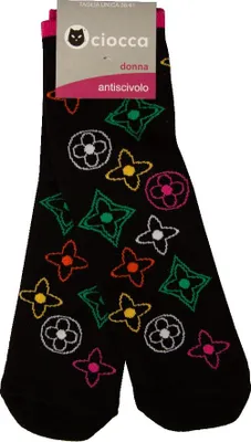 Image de Chaussettes pour femmes CIOCCA, une paire de chaussettes courtes antidérapantes en mélange de coton 256/2A, pointures 36 à 41, 85 % coton, 14 % polyamide, 1 % Élasthanne