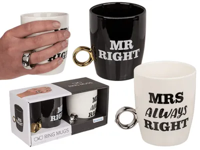 Obrázok produktu pre Hrnčeky s prsteňom pre páry - pán Right & pani Always Right