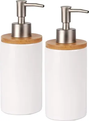 Produktbild von Seifenspender-Set - 2 Stück, 400 ml - Keramik, Handseifenspender - Flüssigseifenspender - Nachfüllbare Pumpen-Dispenser - Für Küche und Badezimmer - Weiß