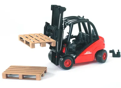 Produktbild von Bruder 02511 - Linde Gabelstapler H30D mit Anhängerkupplung und 2 Paletten