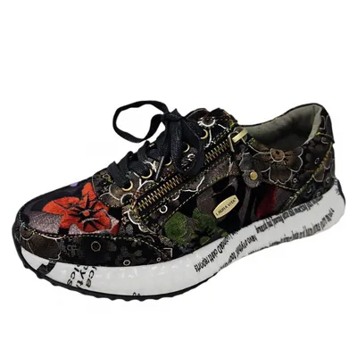 Produktbild von Laura Vita Damen Sneaker Reißverschluss Blumenmuster Plateau Burton 11, Größe:39 EU, Farbe:Braun
