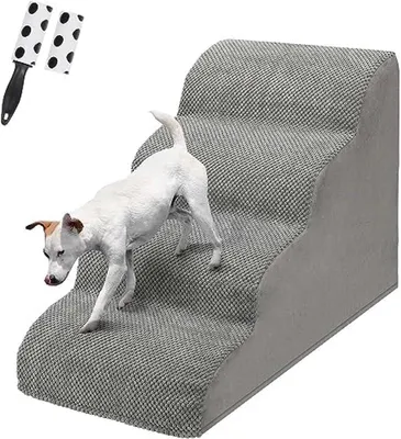 Produktbild von PolkaHome® Hundetreppe mit 4 Stufen für Bett oder Couch, grau – 70x39x50 cm, bis 25 kg
