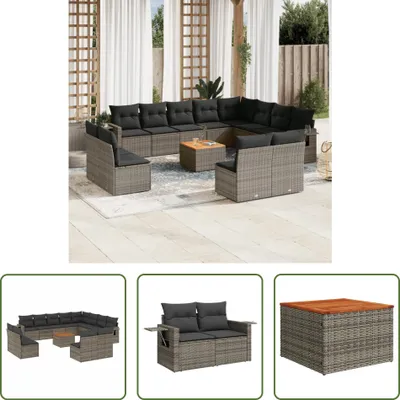 Produktbild von The Living Store 13-tlg. Garten-Sofagarnitur mit Kissen Grau Poly Rattan